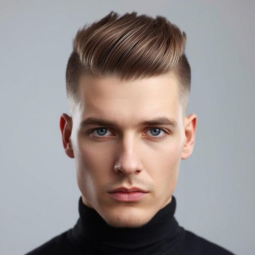 Edgy High Comb Over Fade with Hard Part