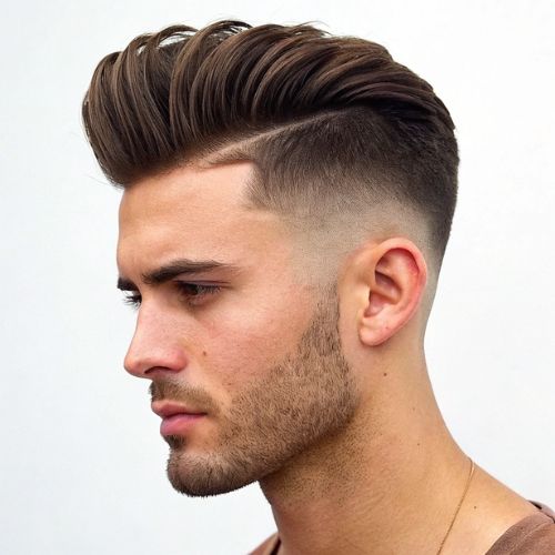 High Volume Comb Over with Mid Skin Fade