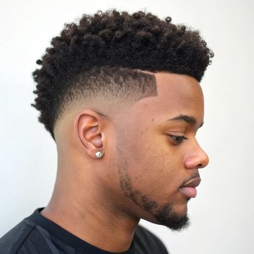 Short Afro Curls with Low Skin Fade