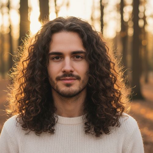Long Curly Middle Part