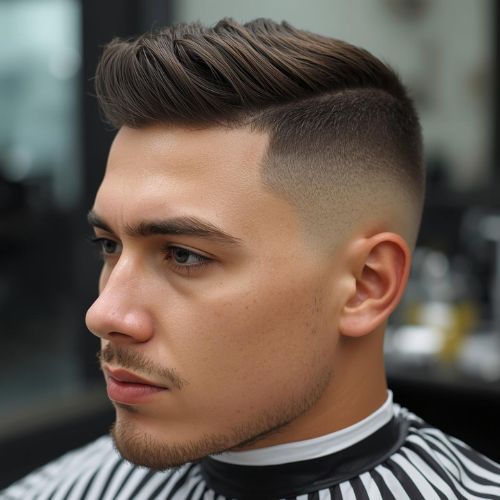 Short Textured Quiff with Mid Fade