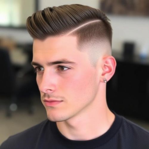 Straight Smooth Quiff with Mid Skin Fade