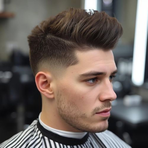 Tousled Textured Quiff with Low Fade