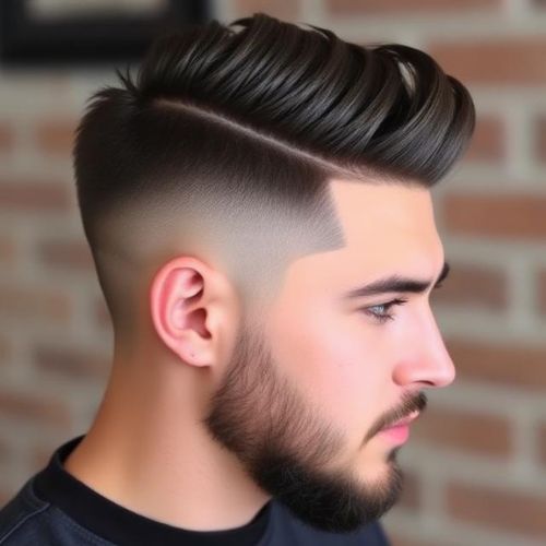 Youthful Short Quiff with Drop Fade and Beard