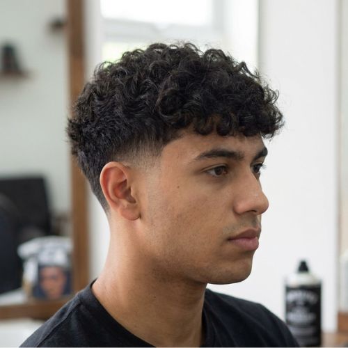 Curly Textured Fringe with Low Taper