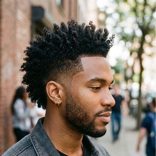 Low Taper Curly Mohawk Style