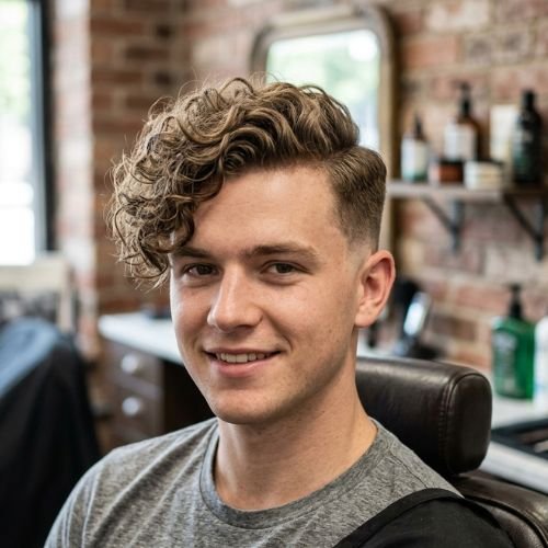 Low Taper Curly Side-Swept