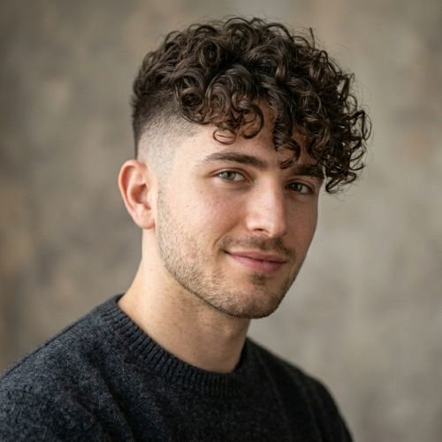 Low Taper Fade Curly Hair Long Top