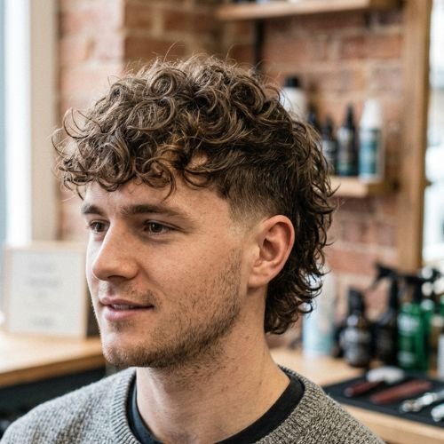 Low Taper Fade Curly Wolf Cut