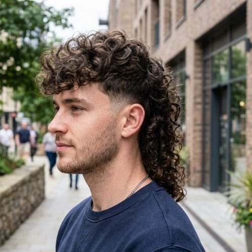 Low Taper with Curly Mullet